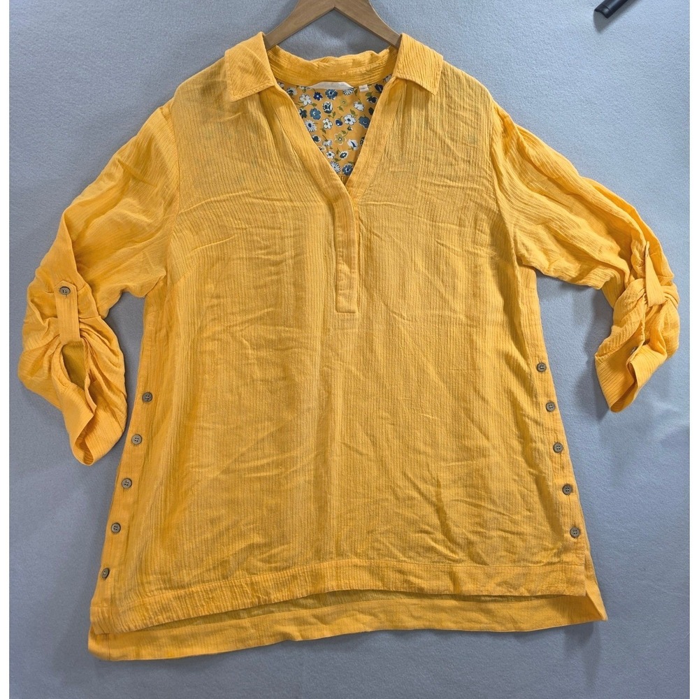 Soft Surroundings Coastal Grandmother Boho Button Side Tunic Top Lagenlook L